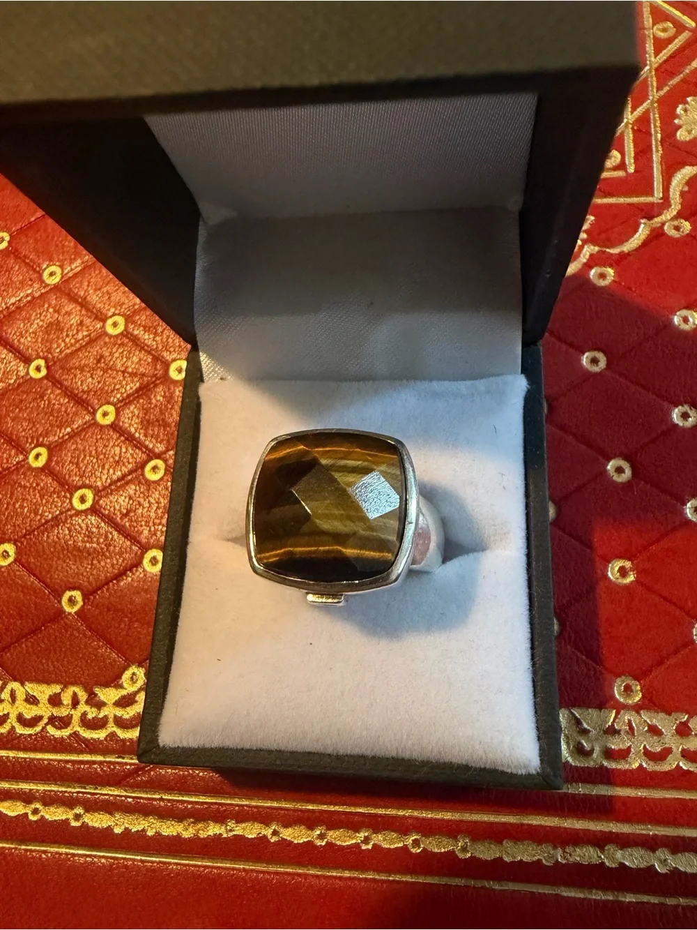 925 Silver Faceted Tiger Eye Ring